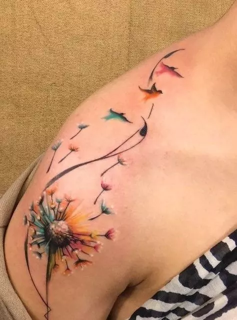 colorful-dandelion-bird-tattoo