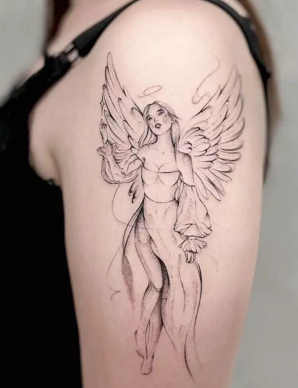 Feminine-angel-sleeve-tattoo-for-women-