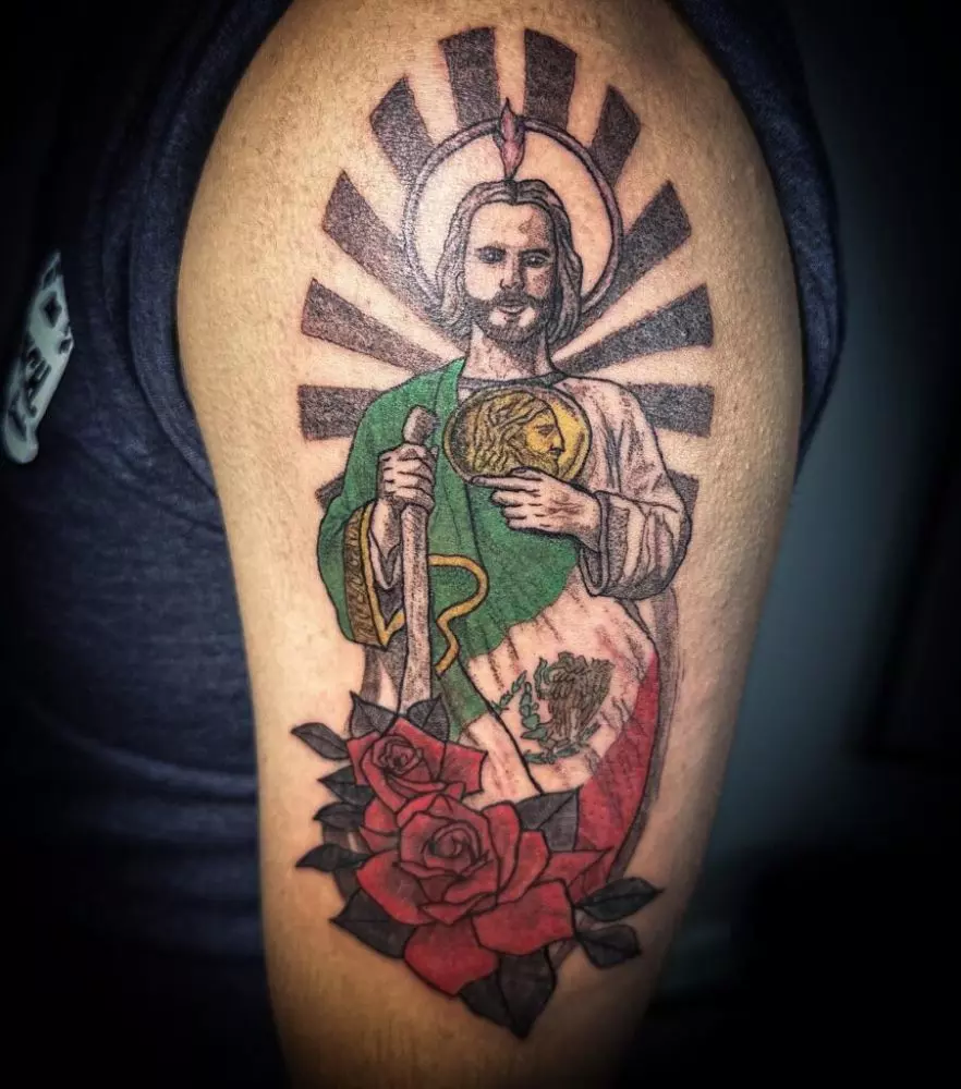 colorful-san-judas-tattoo-design-with-red-rose-and-halo-904x1024