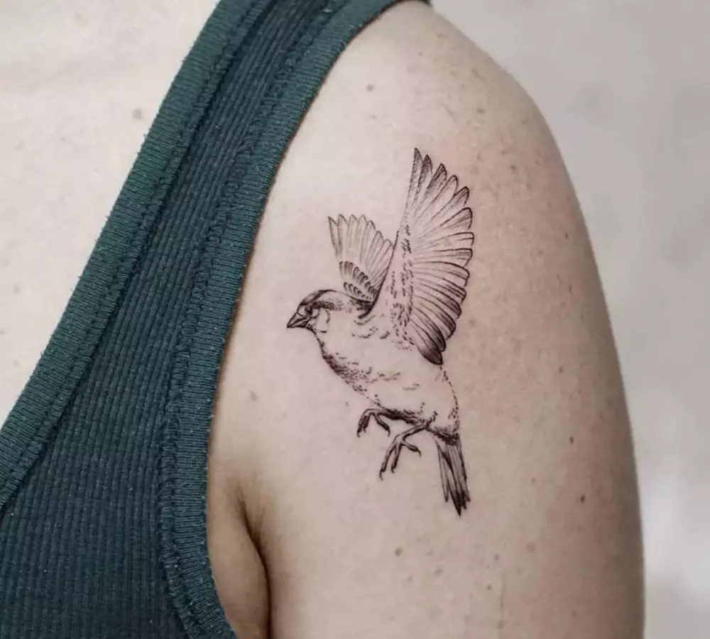Sparrow in Flight Tattoo