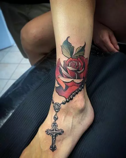 Jesus-floral-tattoo-on-the-ankle