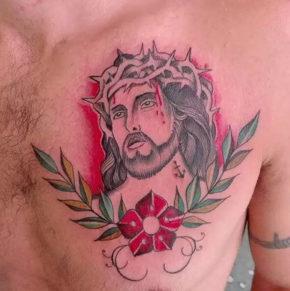 Colorful-Jesus-Tattoos-Design-on-Chest