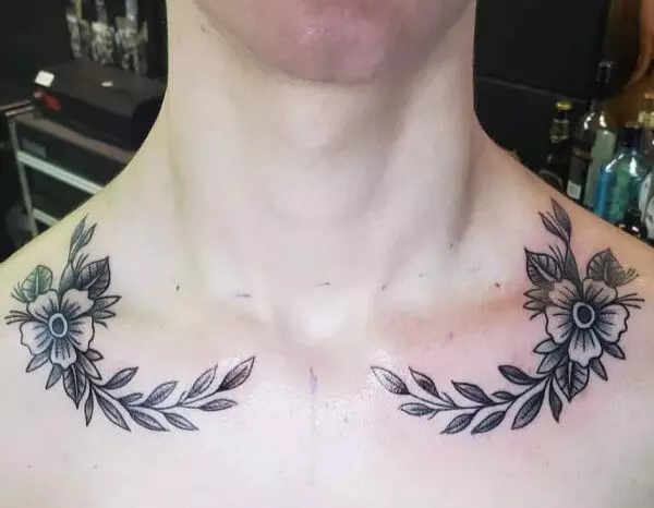 Leaves-and-Flowers-Collarbone-Tattoo