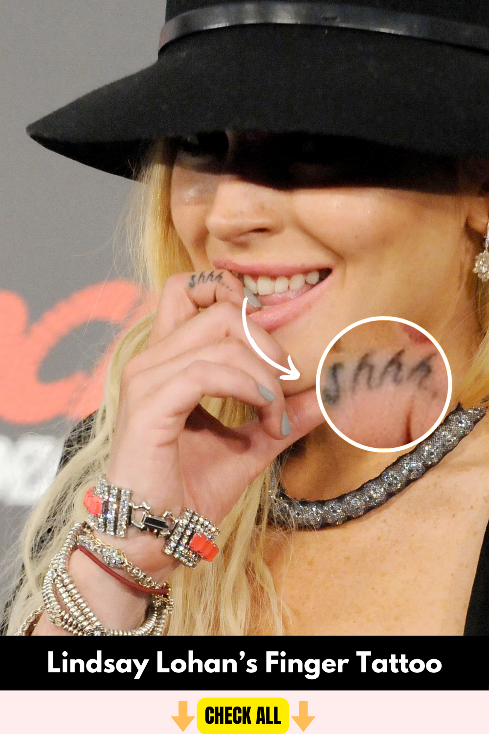 Lindsay Lohan shhh Tattoo on finger