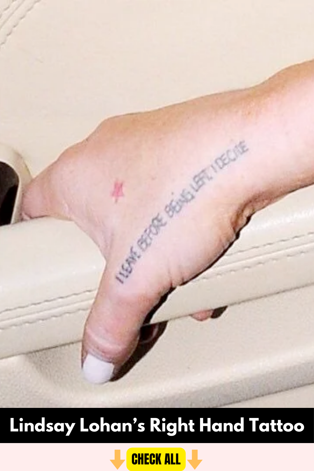 Lindsay Lohan star and quote tattoo on right hand