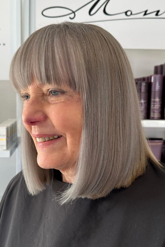 Gray bob with bangs