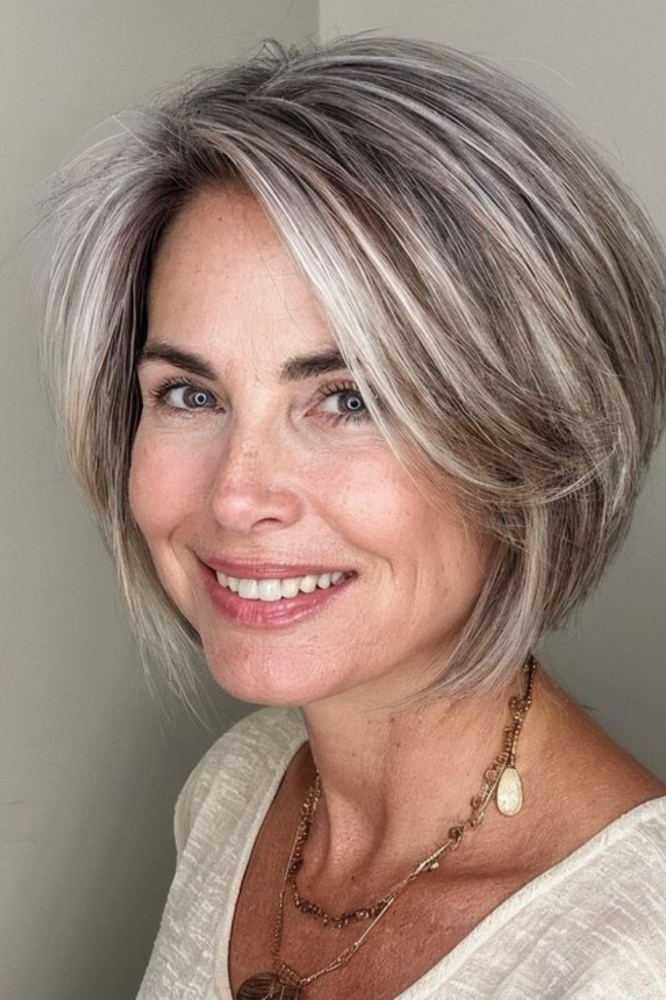 Gray Bob With Brown Highlights