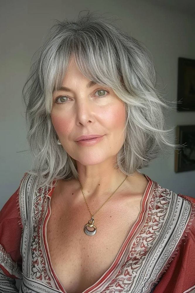 Grey messy bob