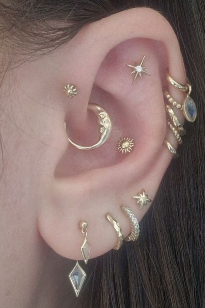 Elegant Solid Gold Moon Daith Ring