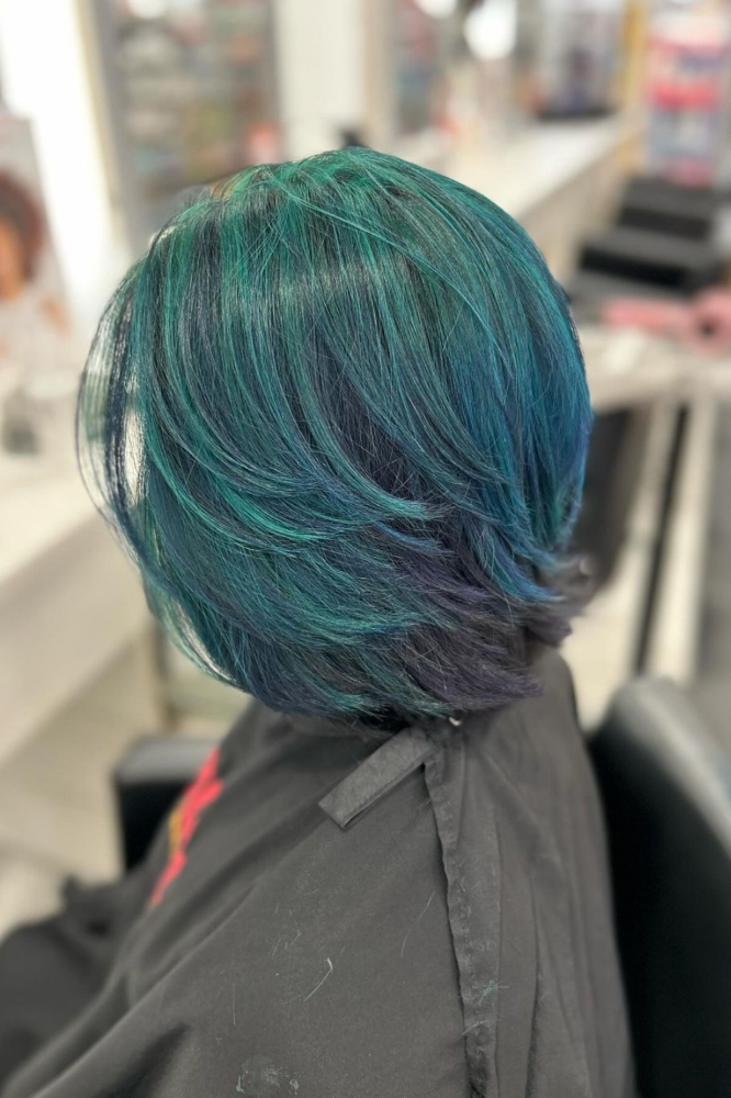 multi colored textured bob