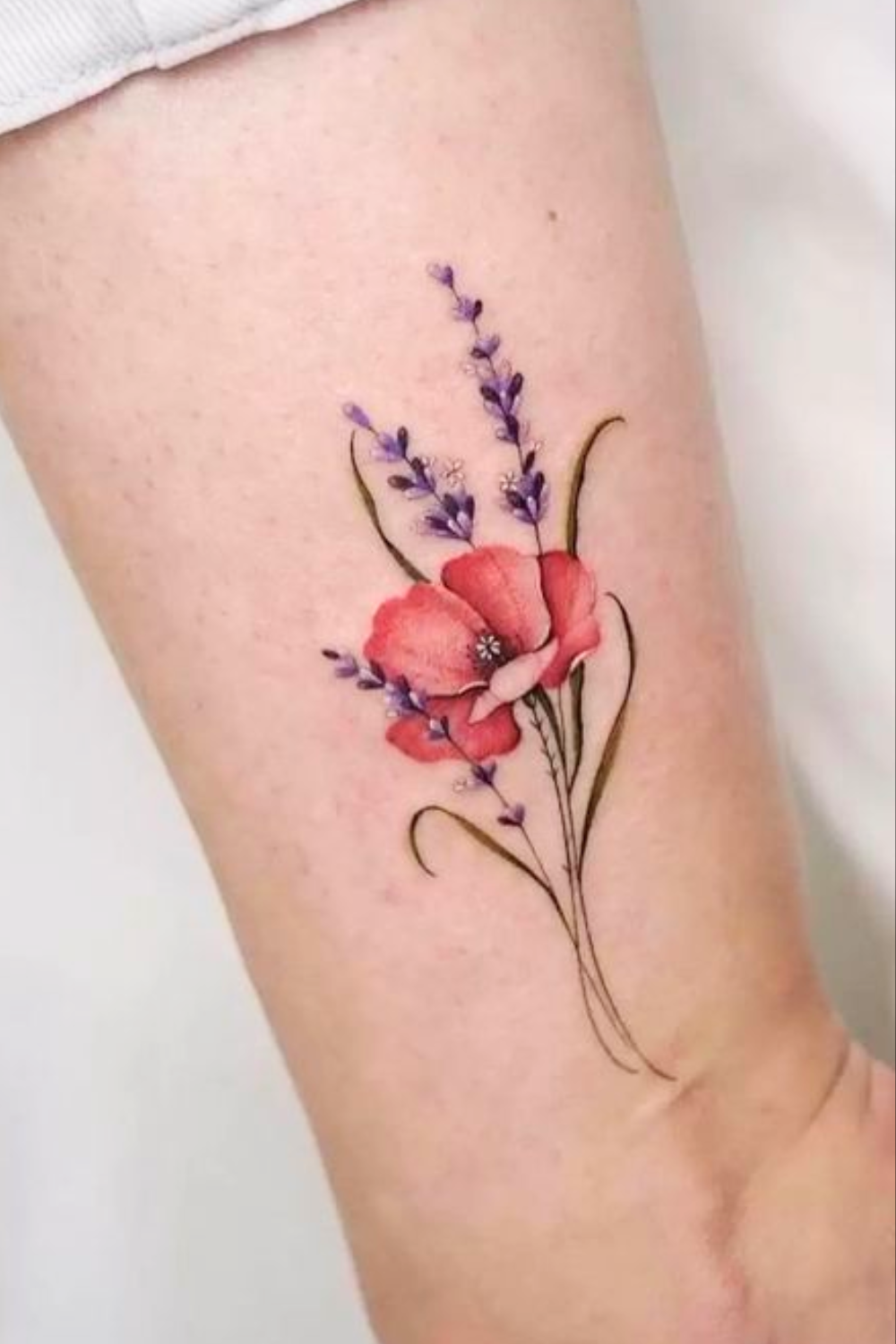 lavender and poppy flower tattoo