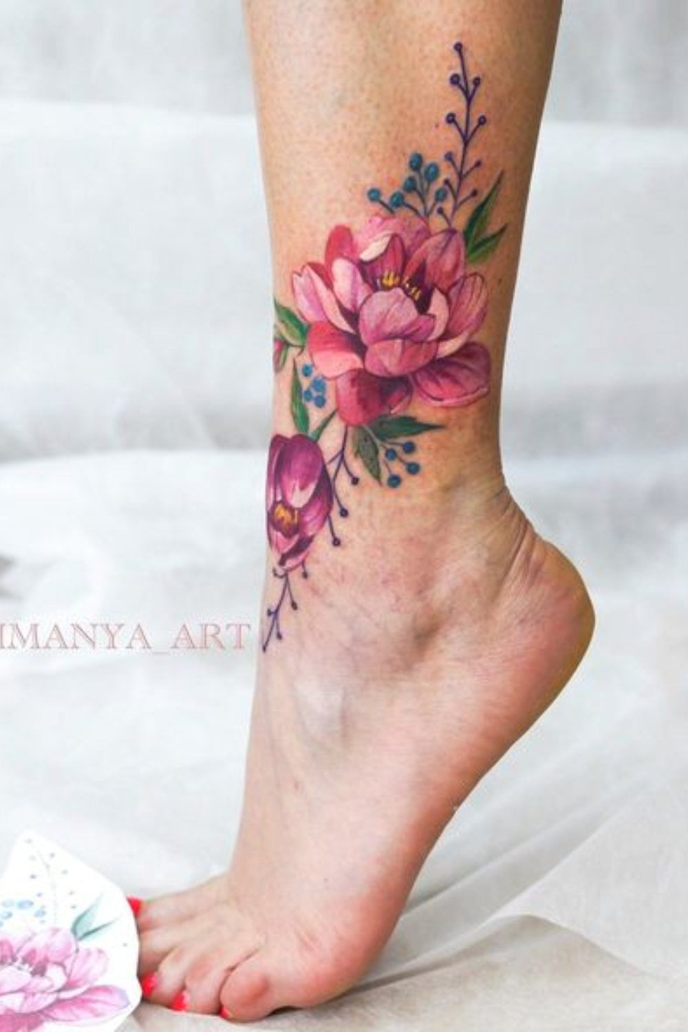 peony flower tattoo on leg