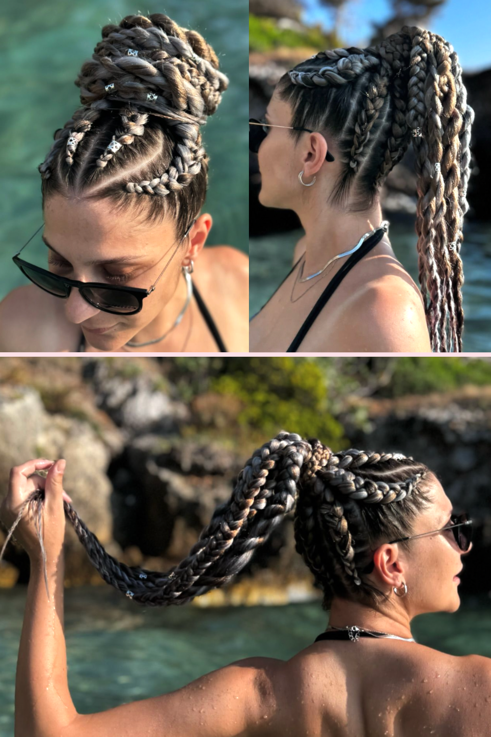 Cornrow Pony with Beads for Long Thick Hair