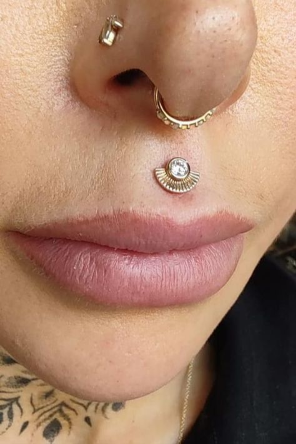 modern medusa piercing with septum piercing