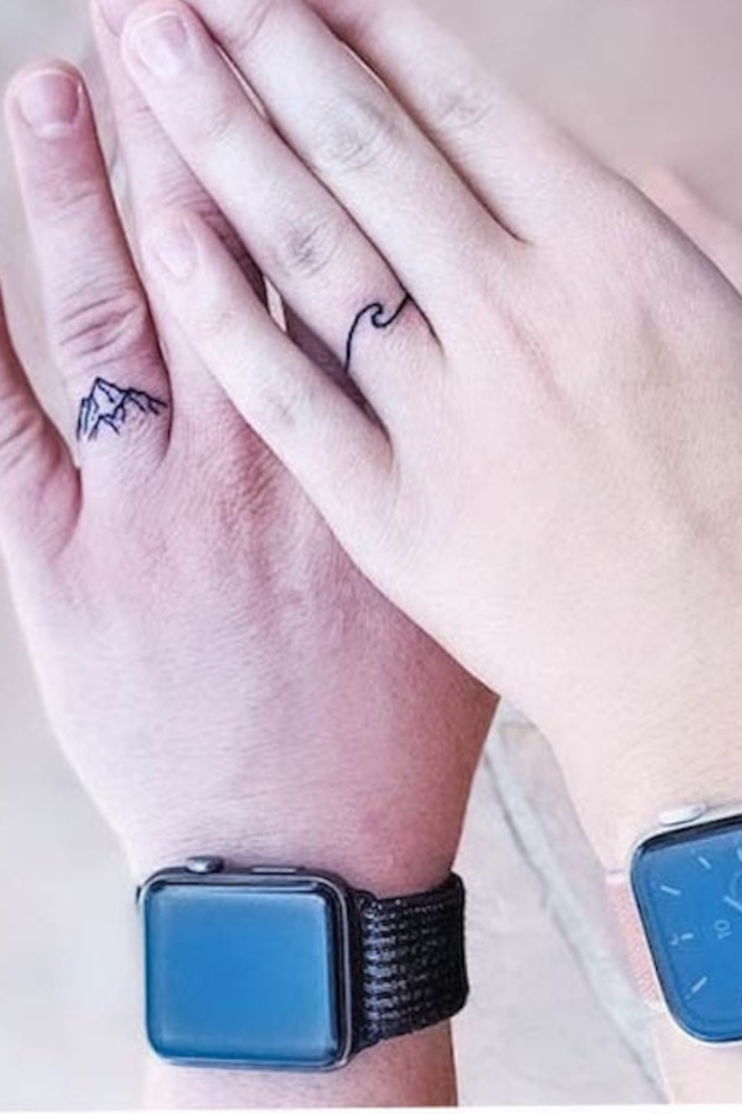 Wave-and-mountain-matching-tattoos