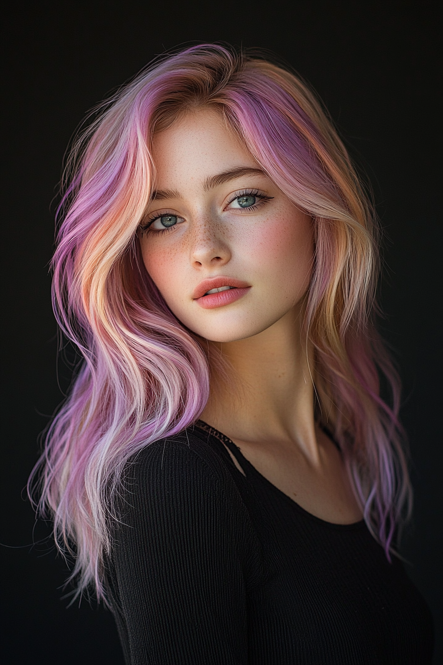 pink-orange-highlights-on-blonde-hair