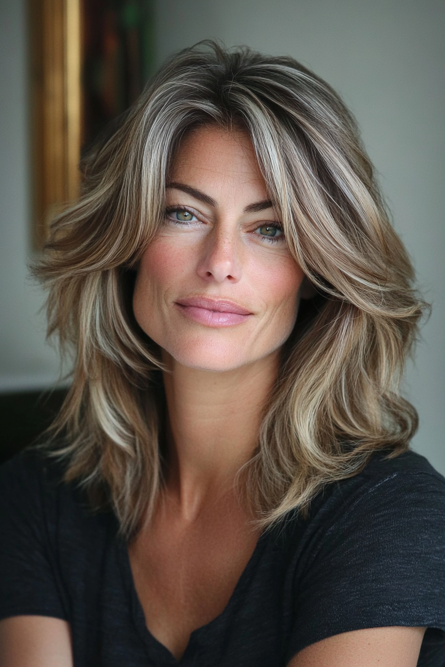 brown-layered-hair-with-blonde-highlights