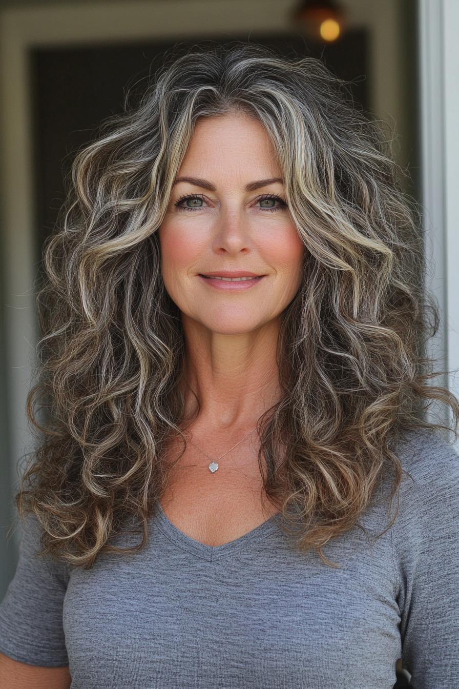 curly-hair-with-blonde-highlights-on-dark-hair-for-women-over-40