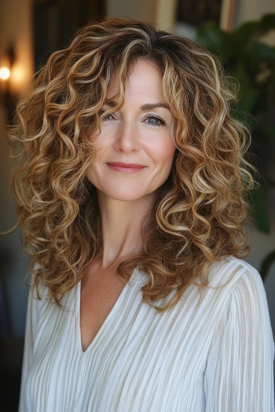 curly-shoulder-length-hair-with-highlights-for-over-40