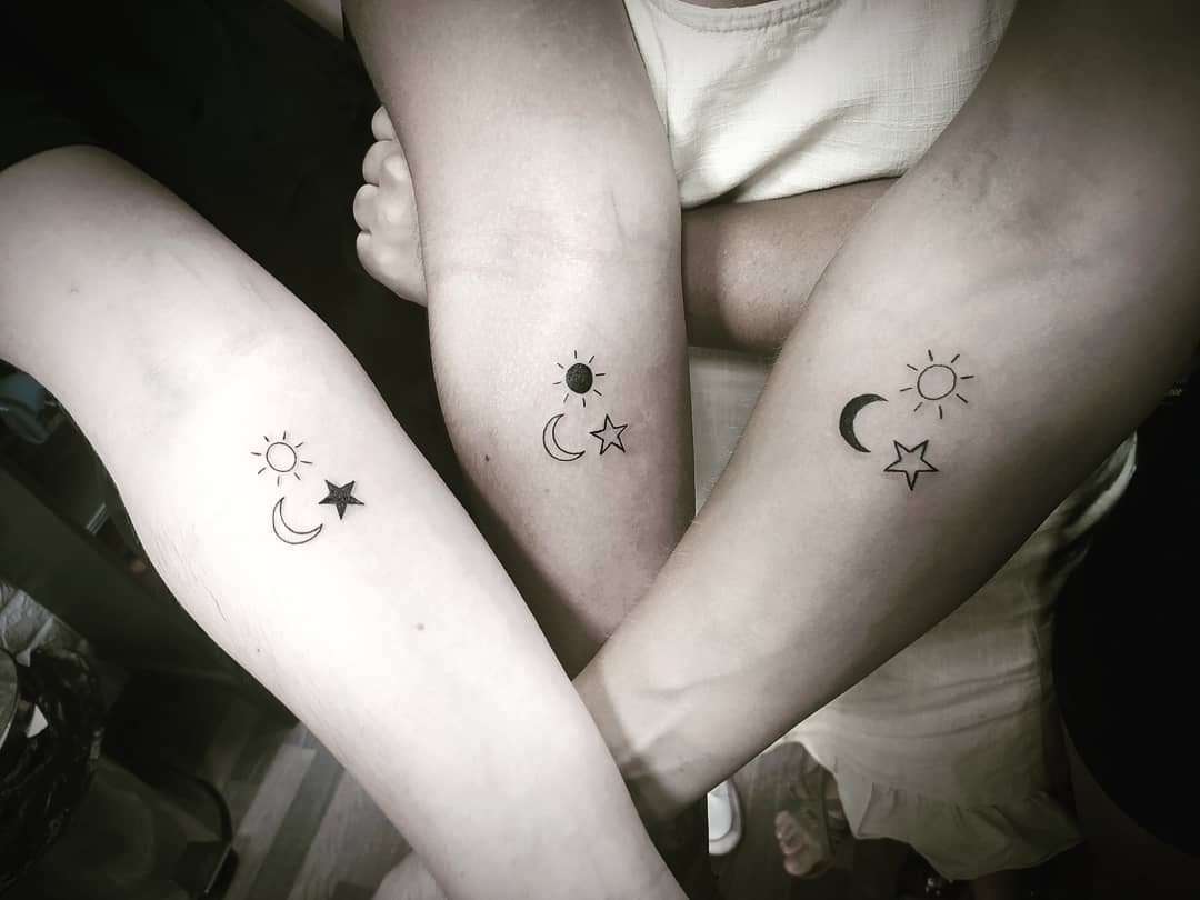 sun-moon-star-tattoo-for-3-friends