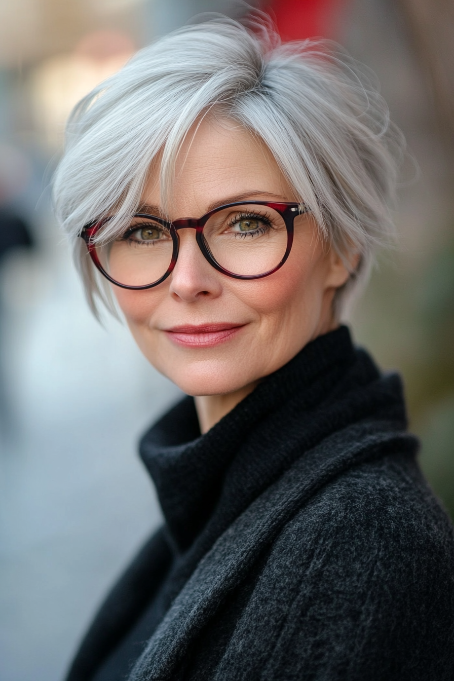 red-and-dark-brown-glasses-on-short-gray-hair