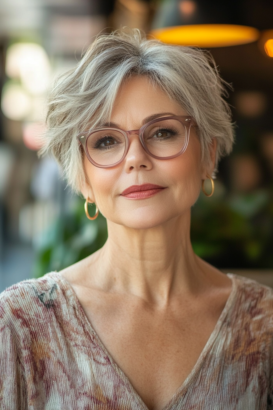 light-pink-glasses-with-short-gray-bob