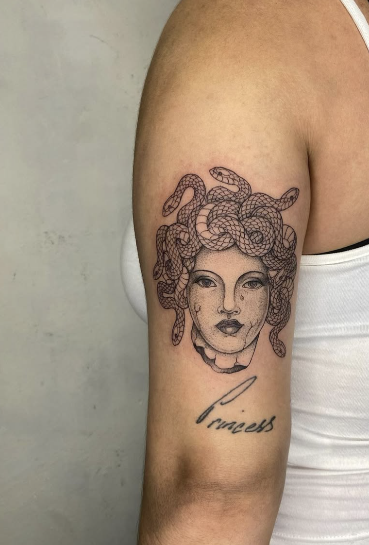 medusa-with-princess-text-Arm-tattoo-for-women