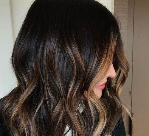 Honey Balayage On Black Hair