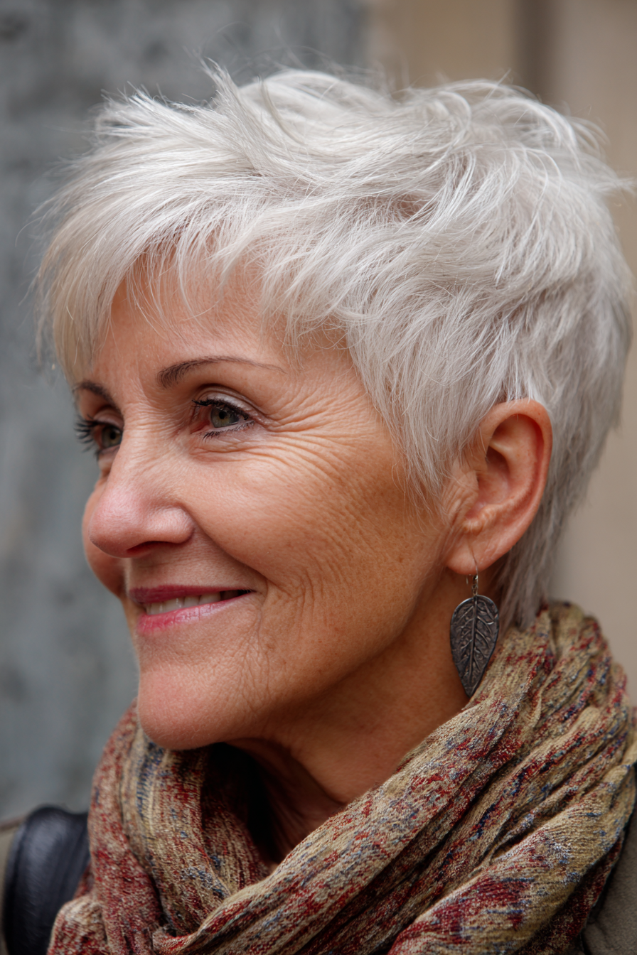 Layered Silver Crop with Side Bangs