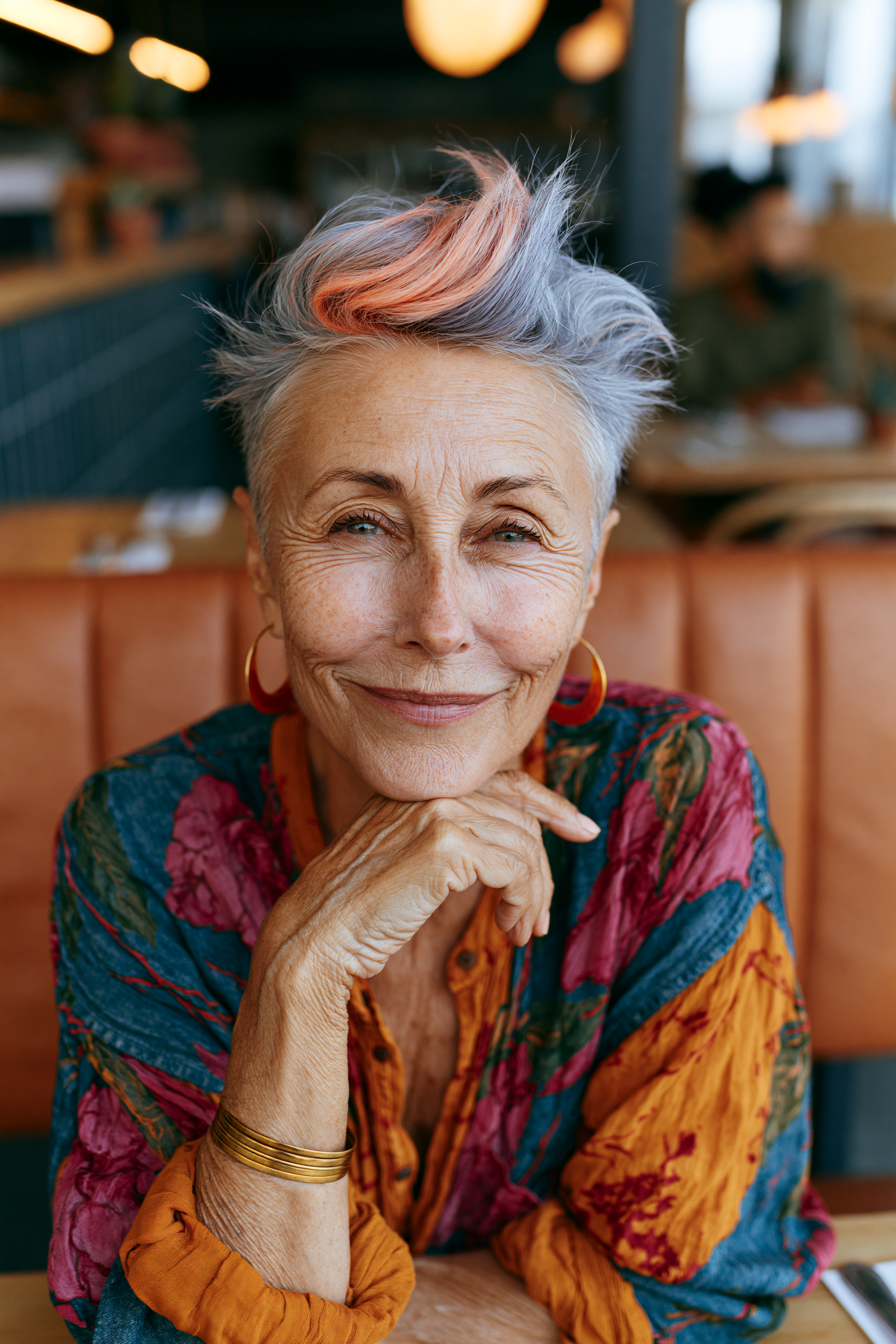 Bold Silver Pixie with Coral Streak