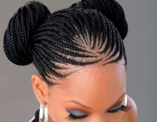 Cornrow braided hairstyles with double buns