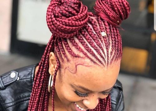 Deep pink cornrow braids