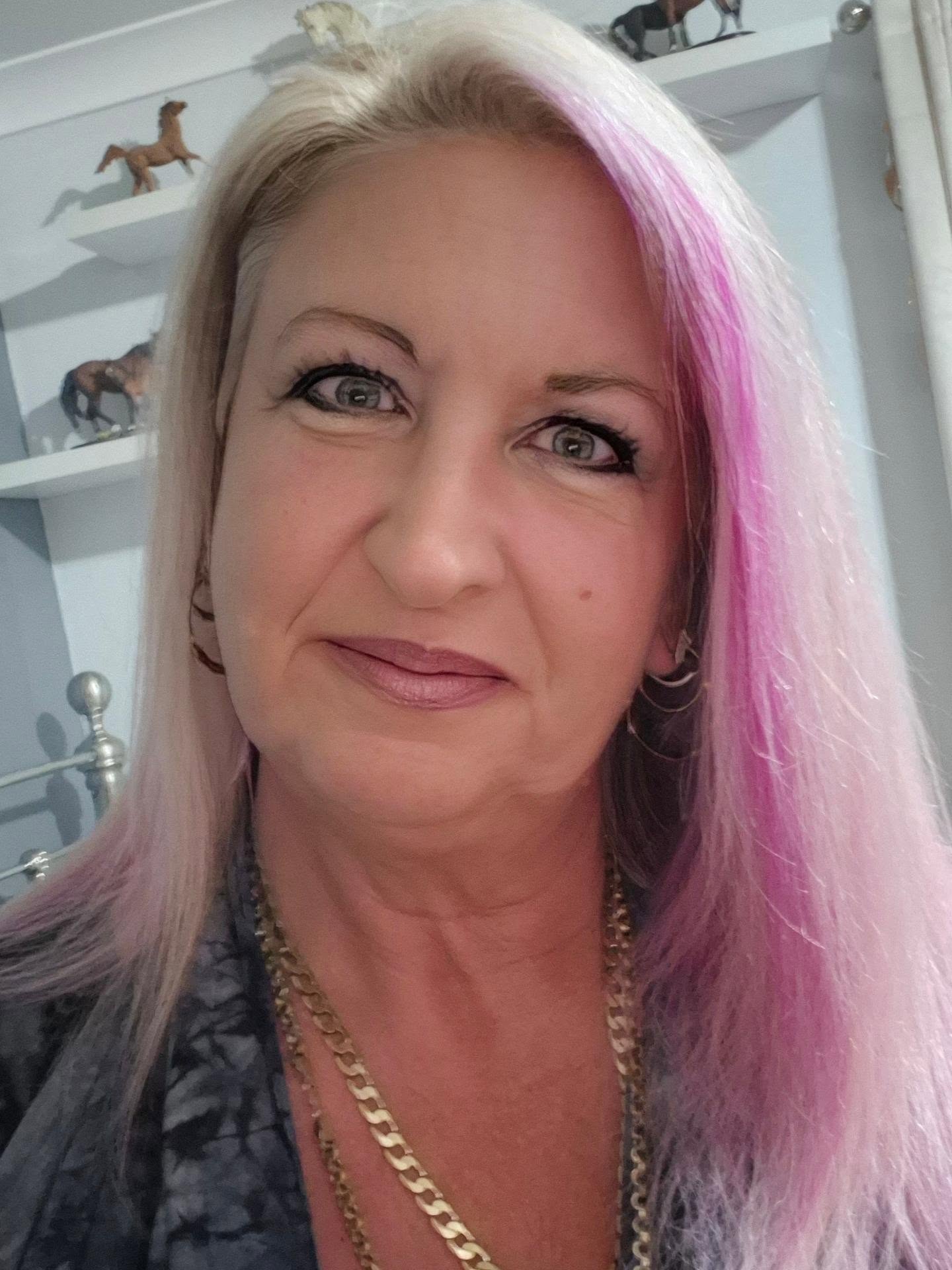 Bold Platinum Straight Cut with Magenta Accent Frame