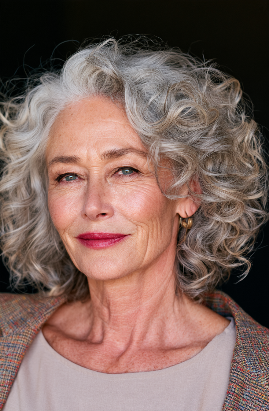 Side-Swept Soft Curly Bob