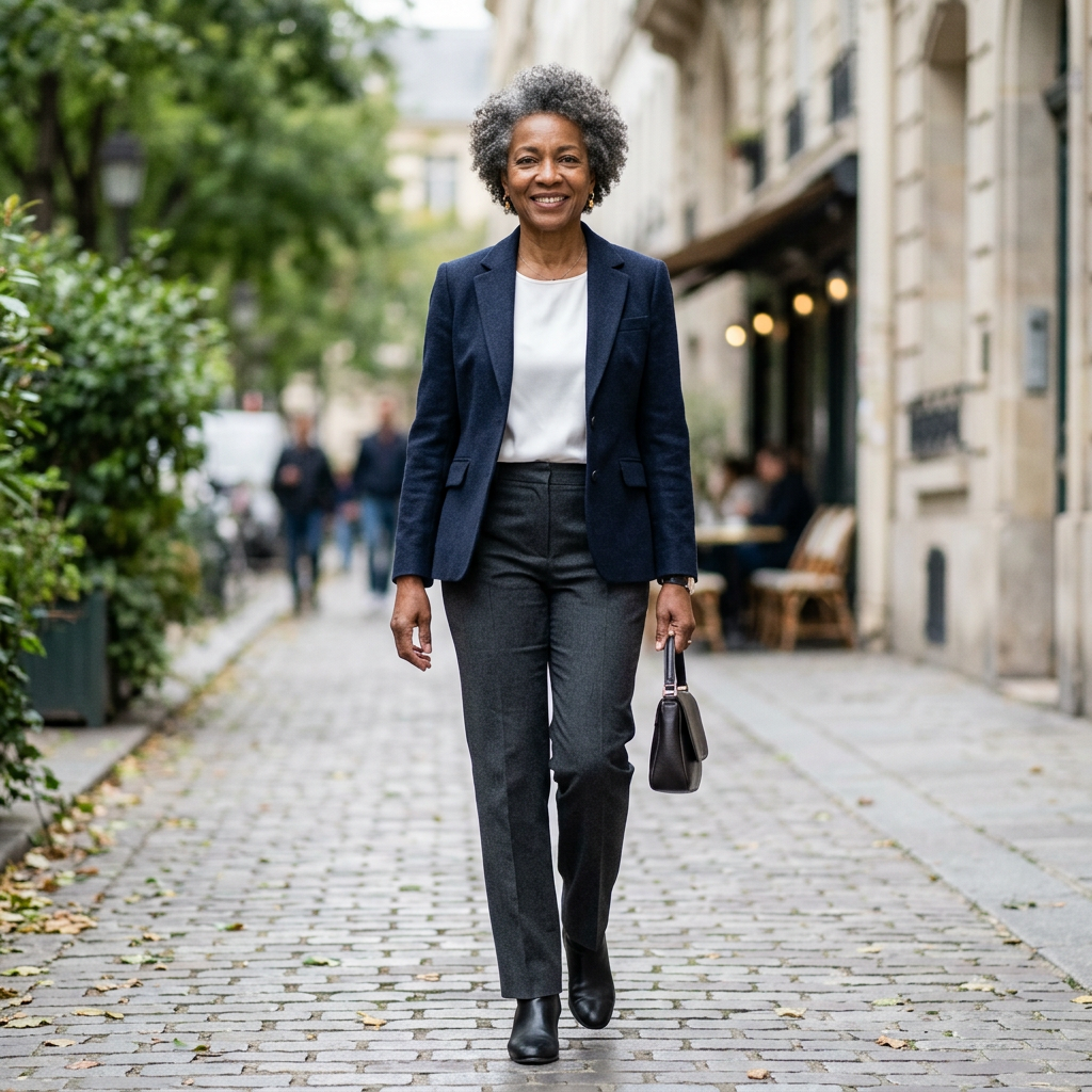 Well-fitted blazer and trousers