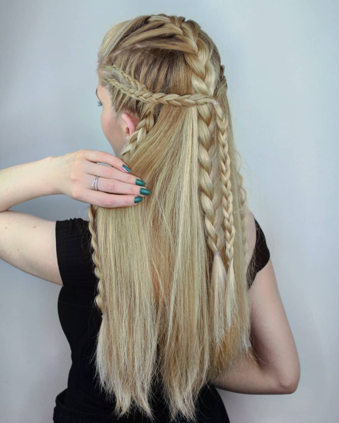  Side-Swept Warrior Braids with Dripping Ends